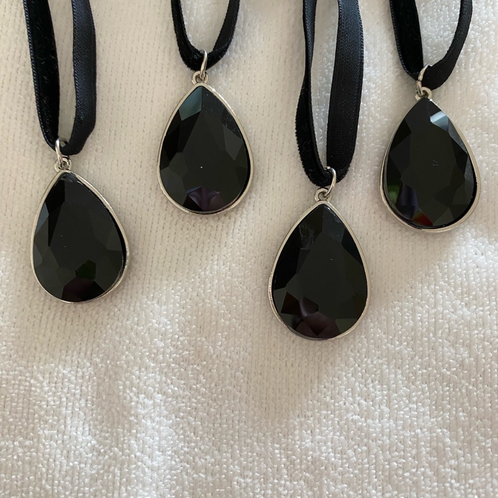 1-Black Onyx alike Teardrop oversized glass Pendant with suede Necklace